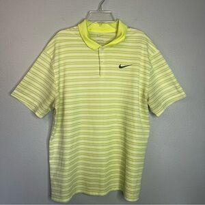 Nike Drifit Polo Classic Men Small Yellow Stripe Casual‎ Career Golf Performance